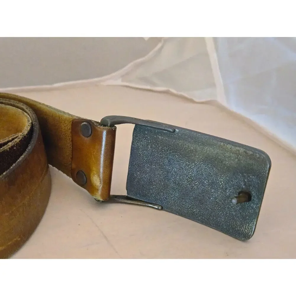 Levi Strauss & Co USA Leather Belt Brown Vintage Logo Buckle Distressed 38